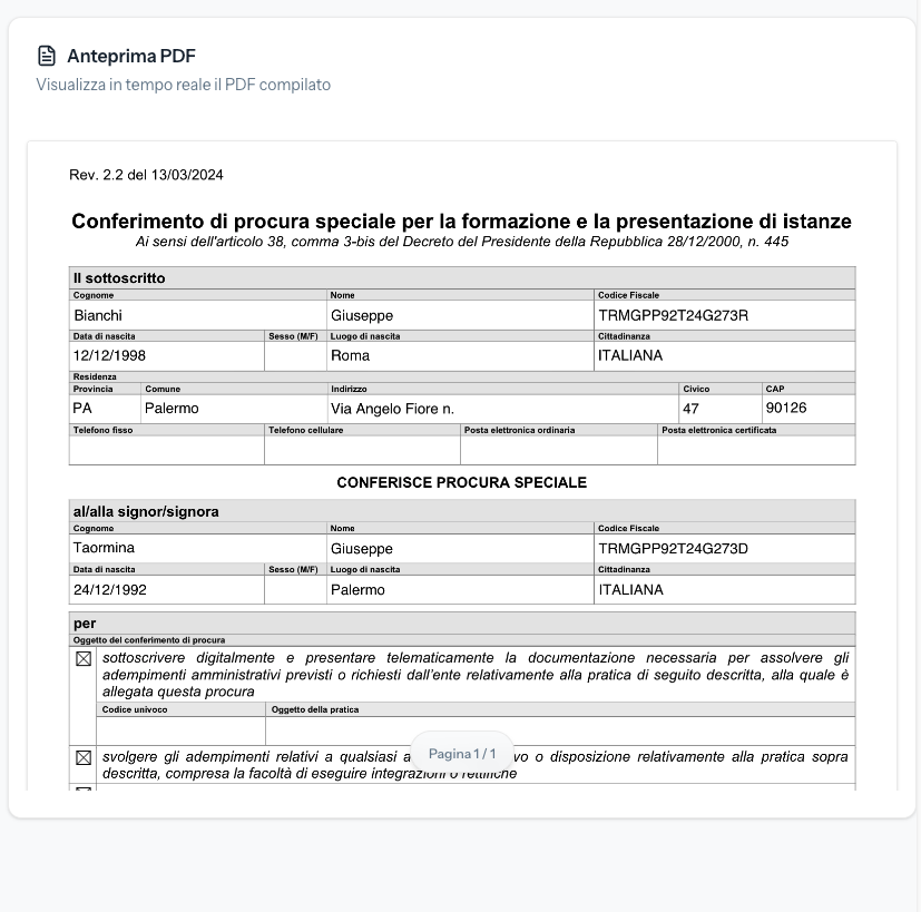 Schermata di compilazione campi PDF